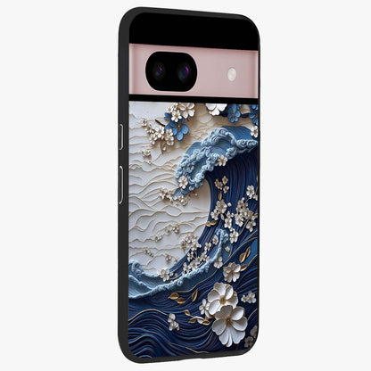 Floral Wave Origami Glass Case upright view showcasing creative floral origami artwork with artistic decorative theme.