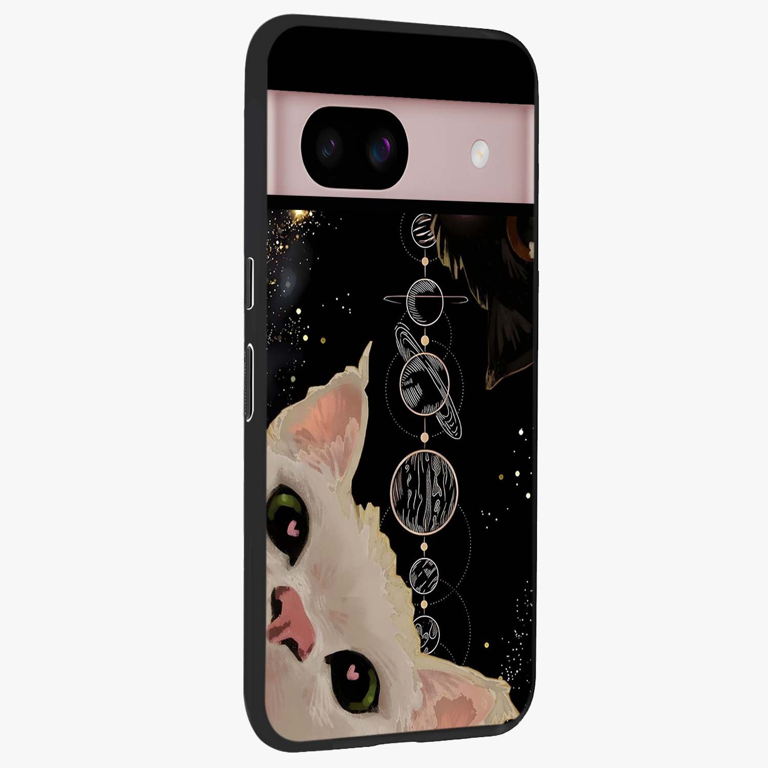 Galactic Cat Glass Case upright view showcasing mystical cat artwork with dreamy cosmic theme.
