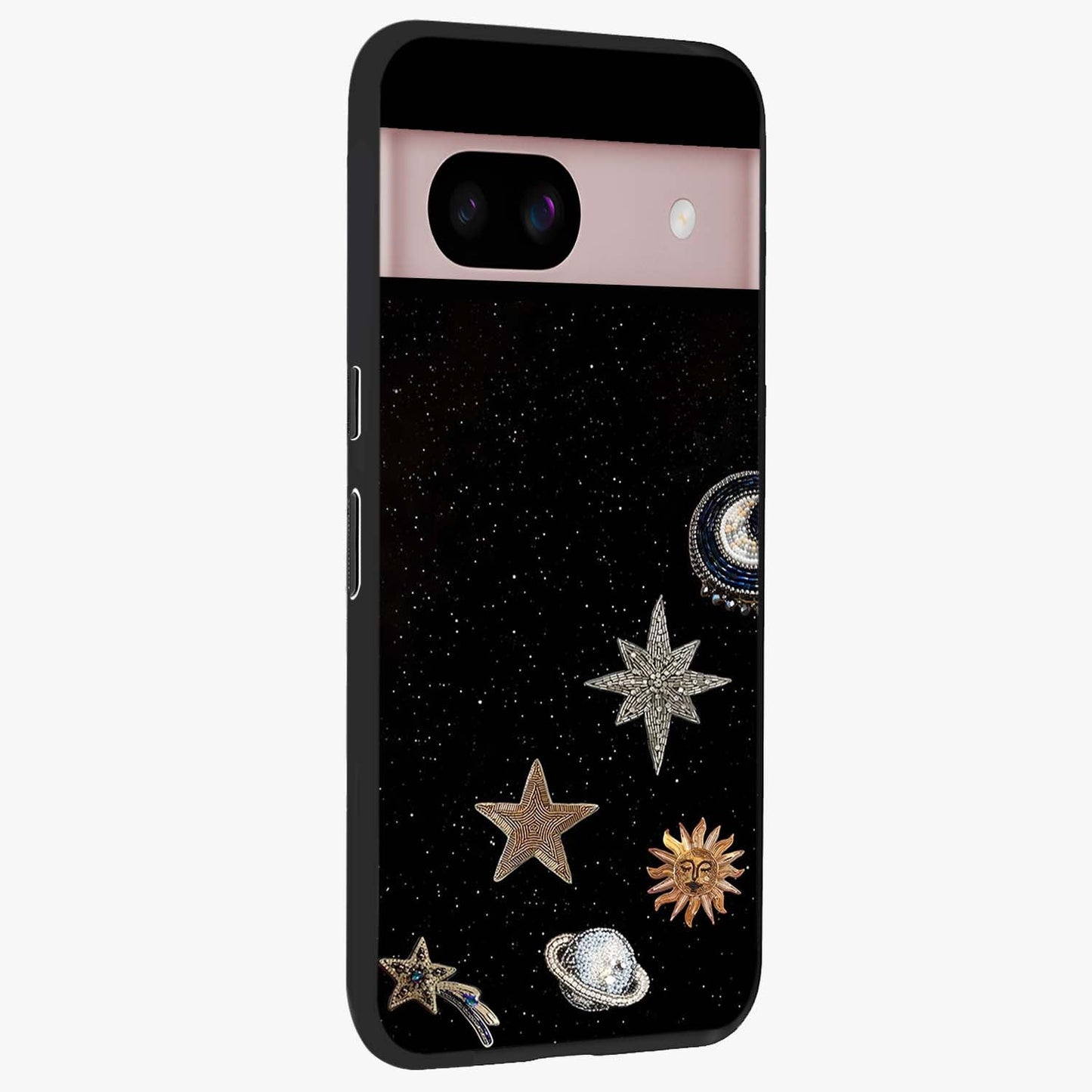 Galactic Charm Glow Glass Case upright view showcasing glowing cosmic charm artwork with magical celestial style.