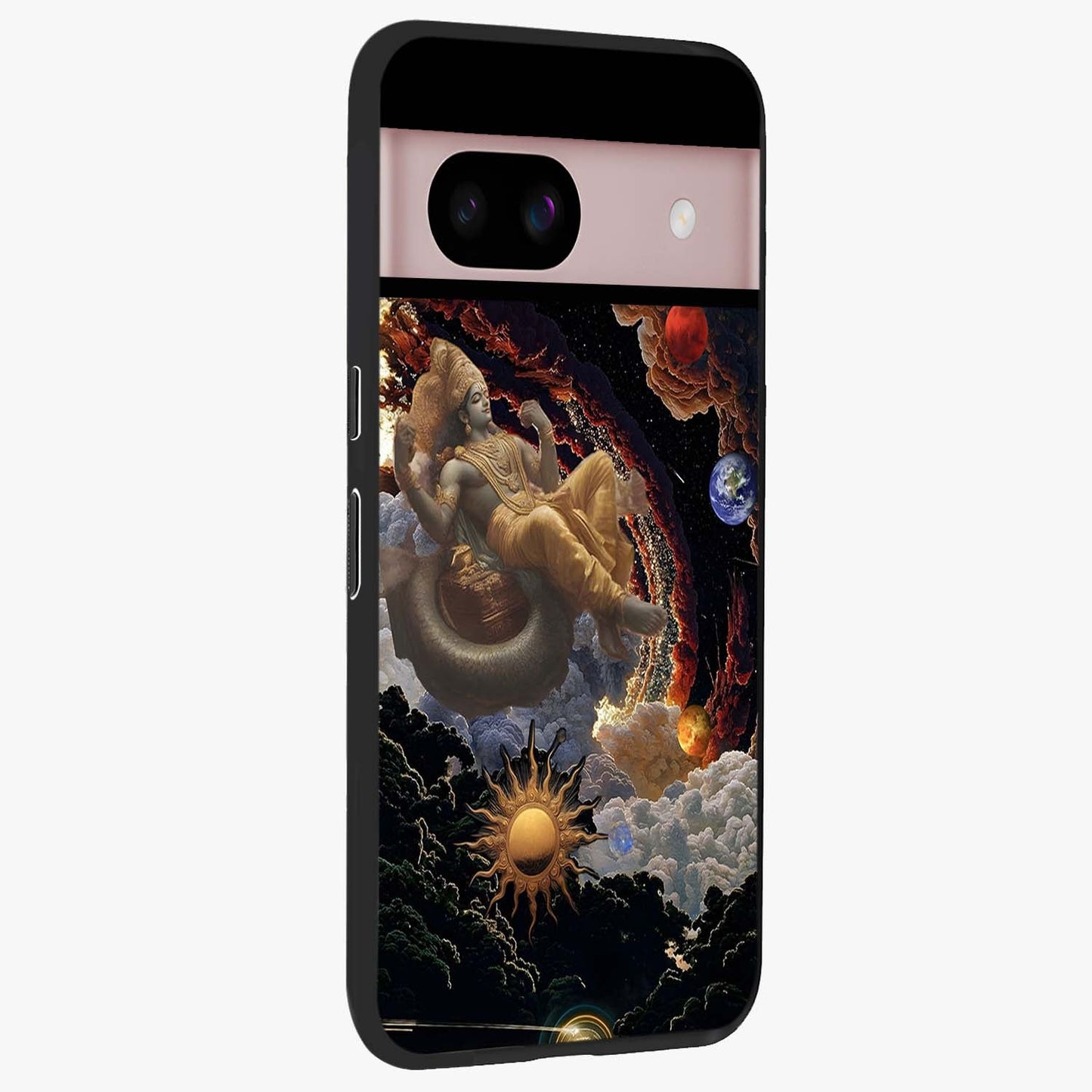 Galactic Divine God Glass Case upright view showcasing mystical divine artwork with dramatic cosmic theme.