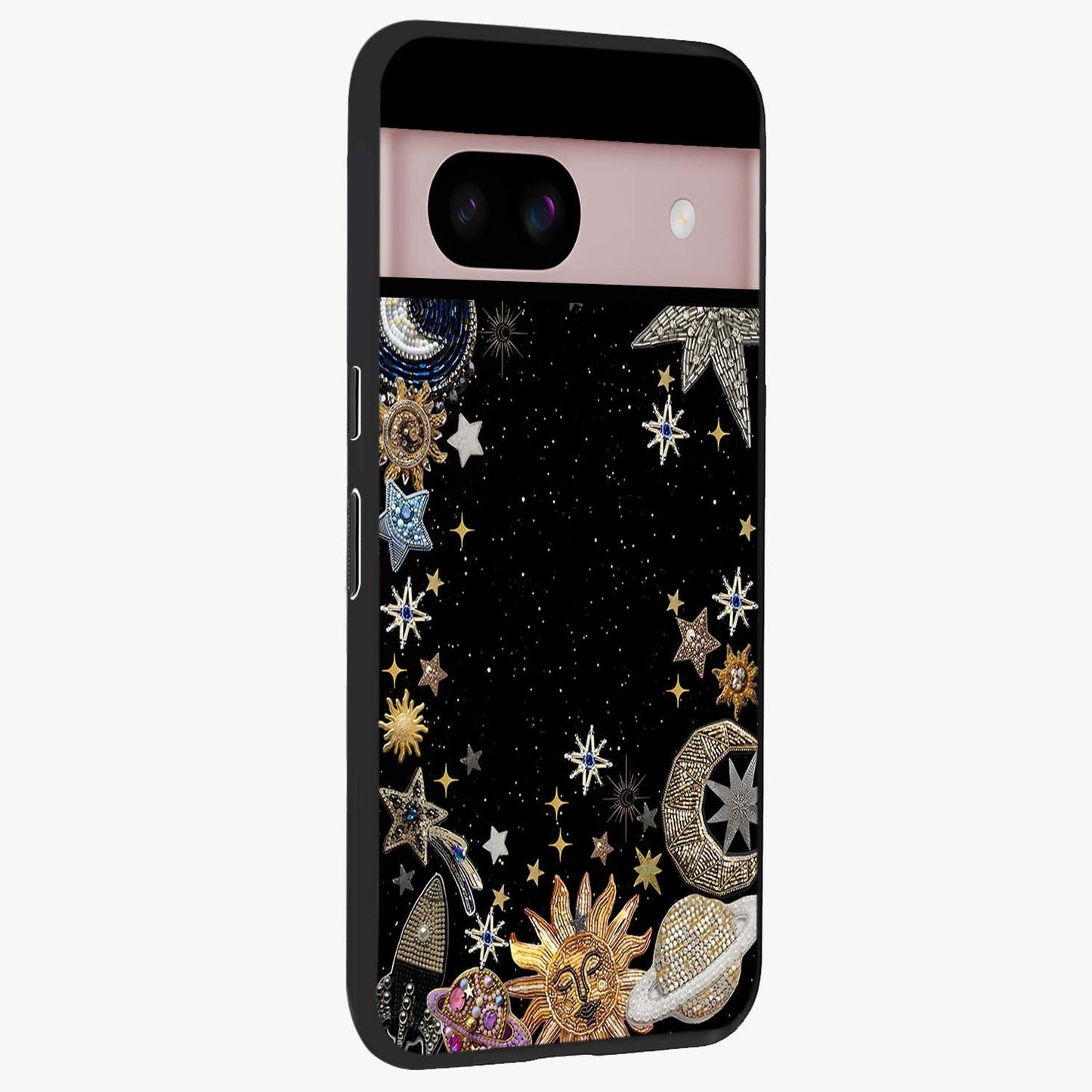 Galactic Jewel Stars Glass Case upright view showcasing glittering star jewel artwork with vibrant galaxy theme.
