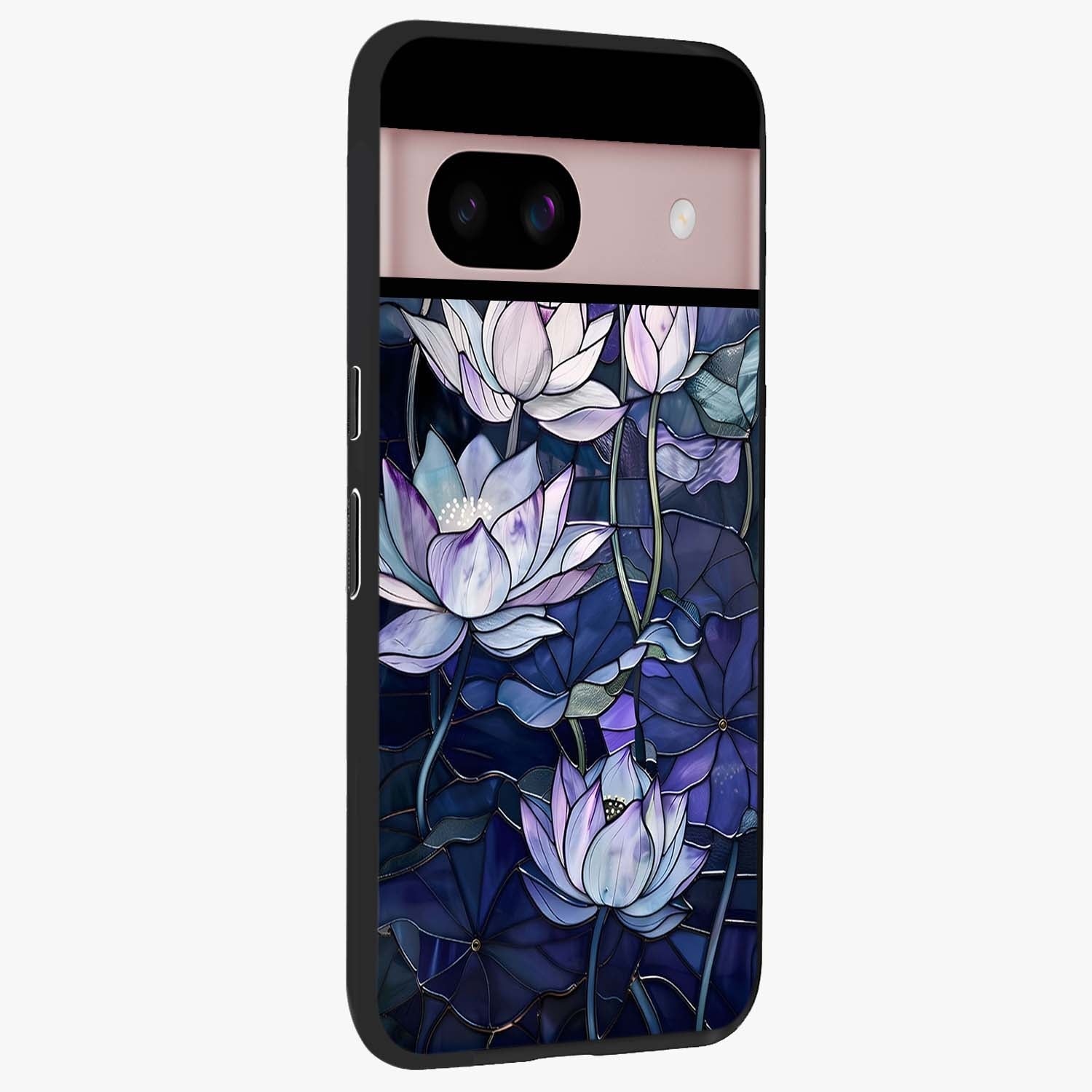 Gloss Petal Rush Glass Case upright view showcasing dynamic floral petal artwork with modern botanical theme.