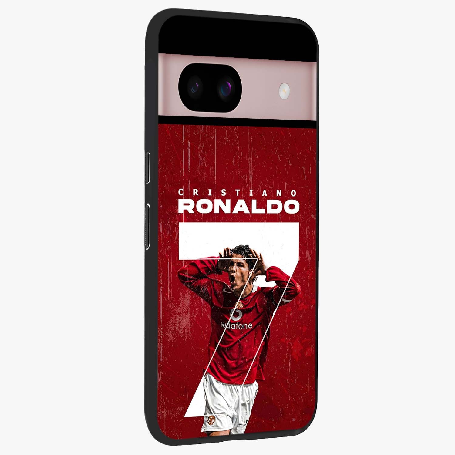 Goal Celebration Legacy Glass Case upright view showcasing dynamic football inspired artwork with victory celebration aesthetic.