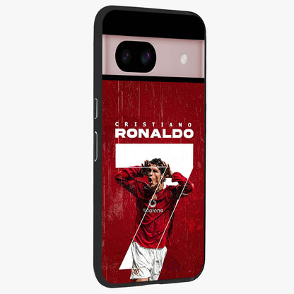 Goal Celebration Legacy Glass Case upright view showcasing dynamic football inspired artwork with victory celebration aesthetic.