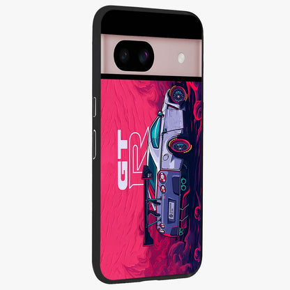 GT-R Car Pattern Glass Case upright view showcasing dynamic car pattern artwork with modern sports theme.
