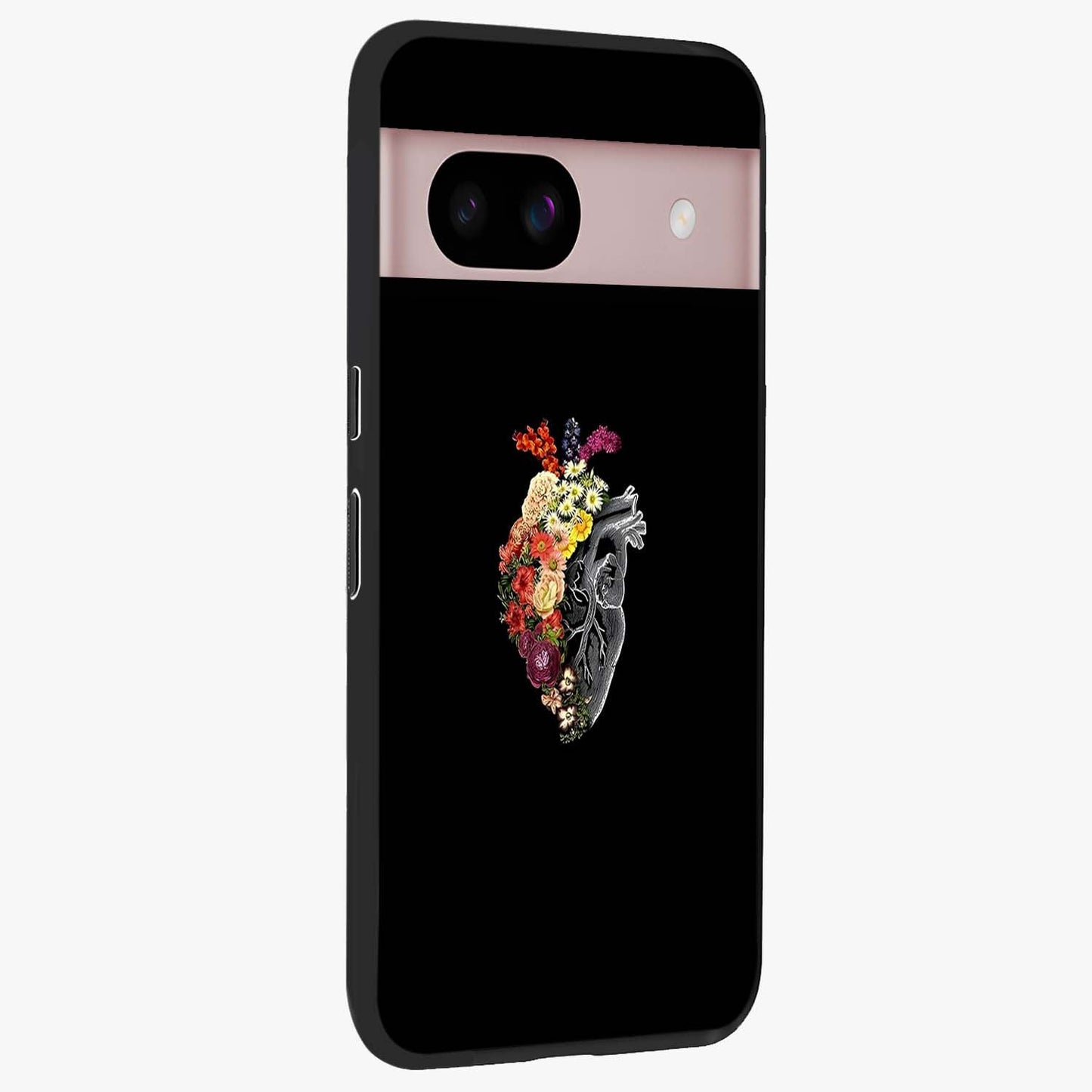Heart With Flowers Glass Case upright view showcasing decorative heart and floral artwork with sweet romantic theme.