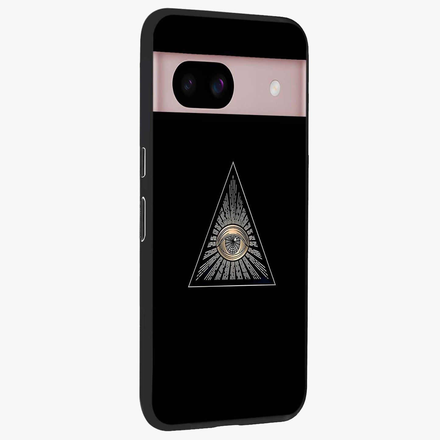 Illuminati Evil Glass Case upright view showcasing striking illuminati artwork with mysterious symbolic theme.