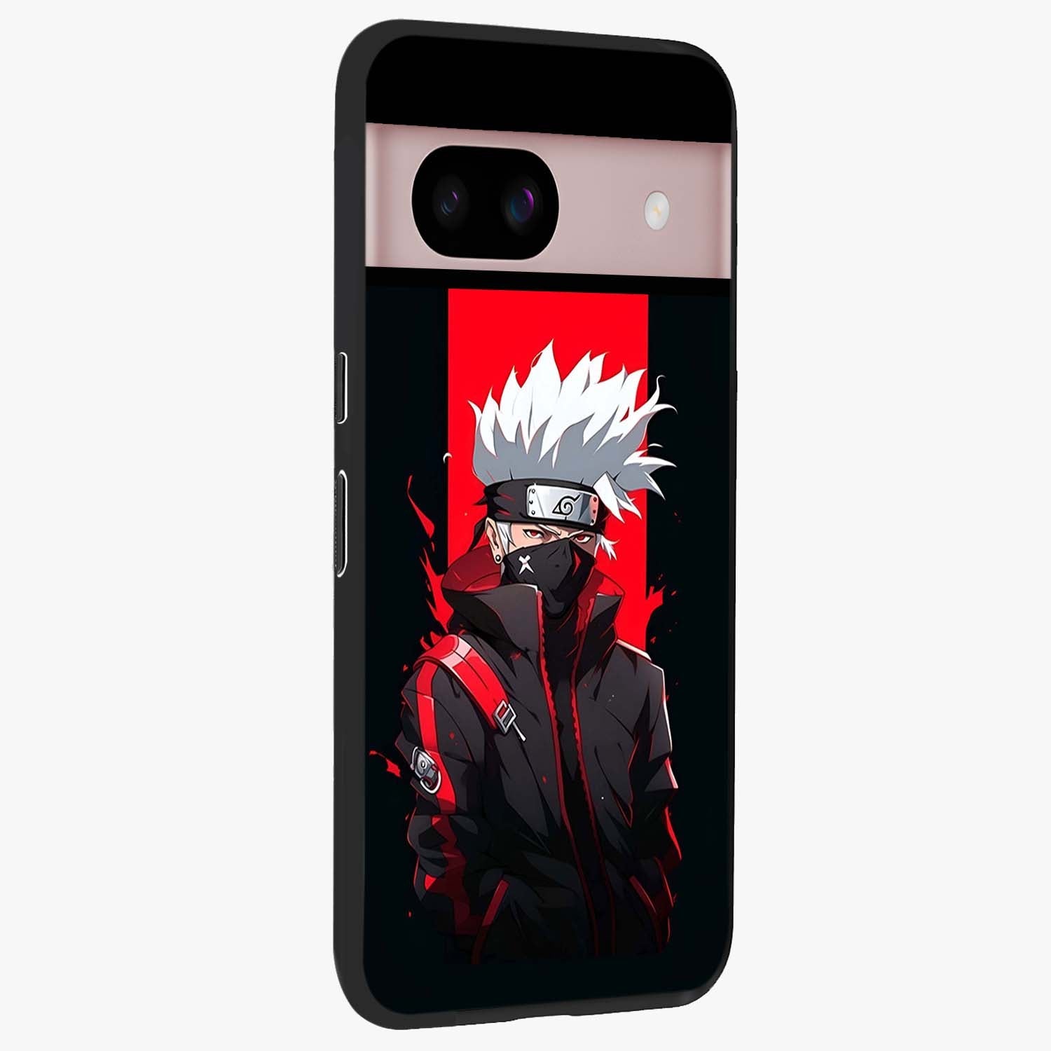 Kakashi Scarlet Shadow Glass Case upright view showcasing intense anime ninja artwork with dark action theme.