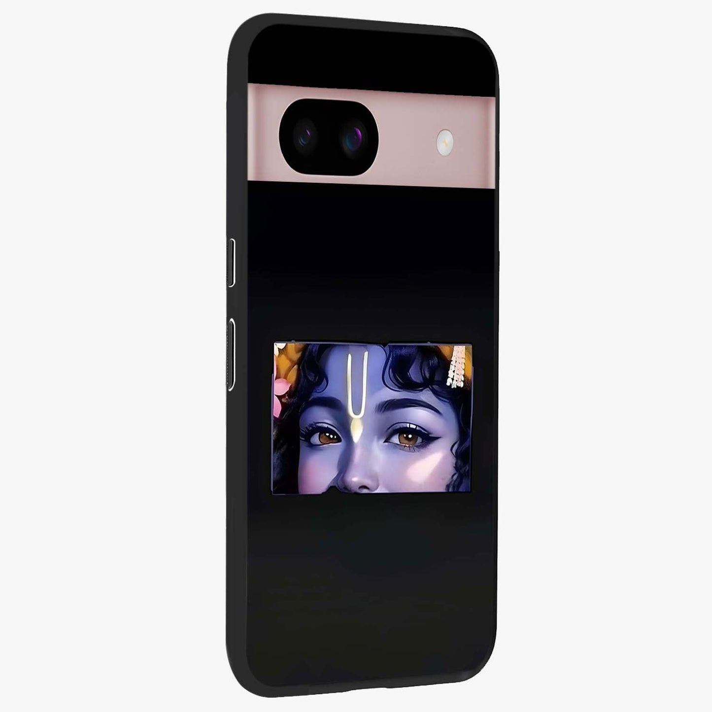 Krishna Divine Embrace Glass Case upright view showcasing sacred Krishna artwork with peaceful devotional theme.