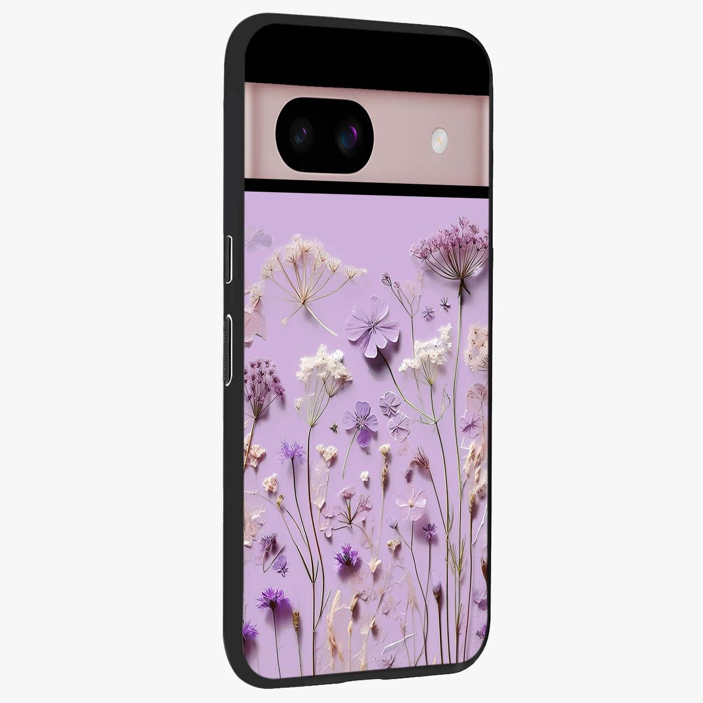 Lavender Blossom Dream Glass Case upright view showcasing delicate lavender blossom artwork with peaceful floral theme.
