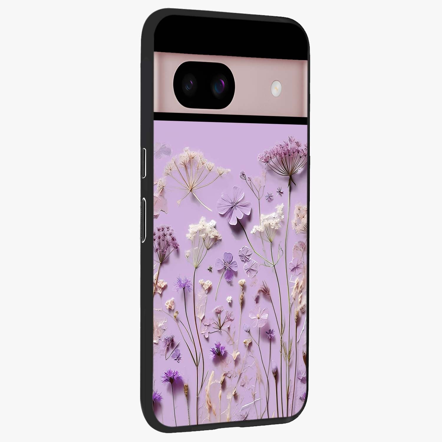 Lavender Blossom Dream Glass Case upright view showcasing delicate lavender blossom artwork with peaceful floral theme.