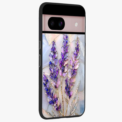 Lavender Dream Glow Glass Case upright view showcasing radiant lavender glow artwork with calming dreamy theme.