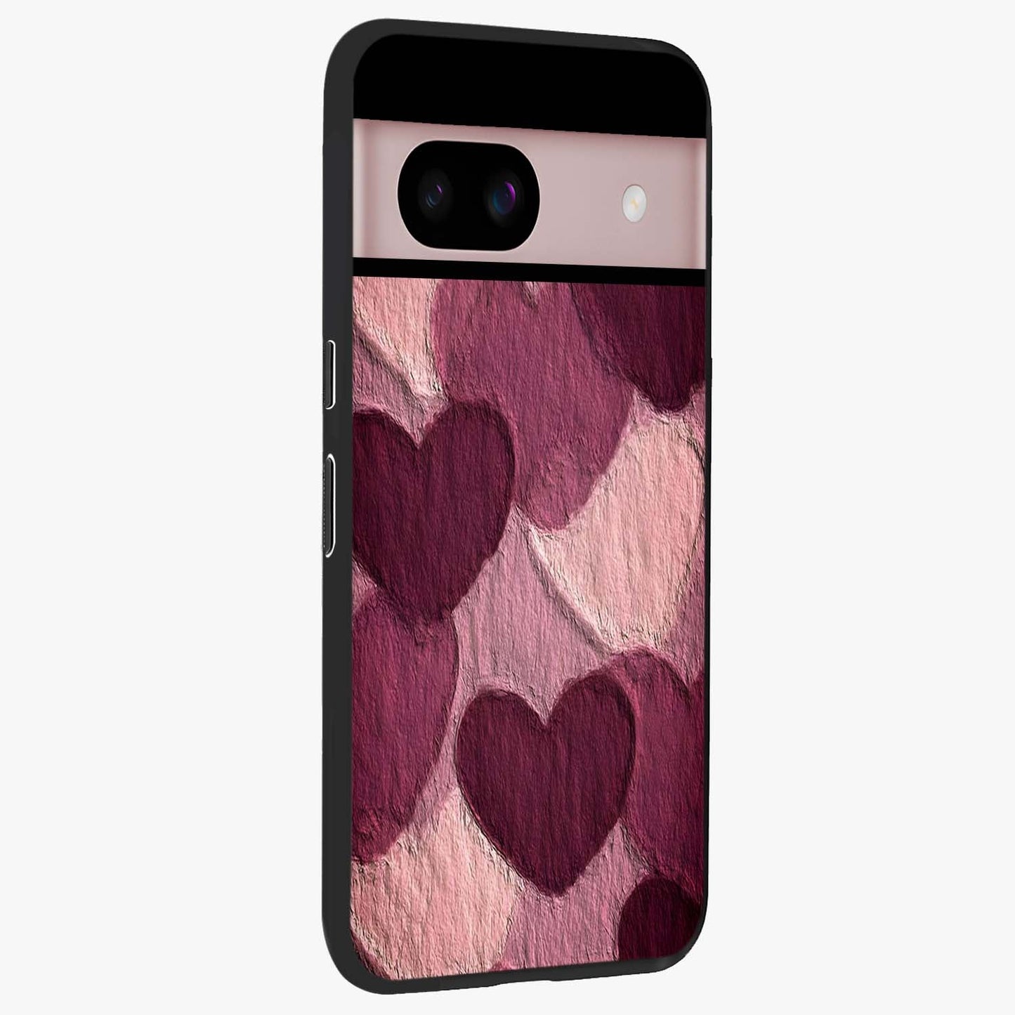 Layered Paper Hearts Glass Case upright view showcasing decorative layered heart artwork with sweet love theme.