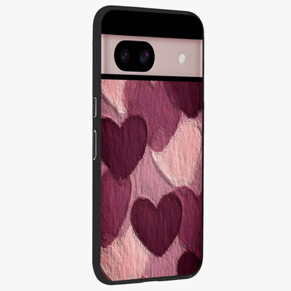 Layered Paper Hearts Glass Case upright view showcasing decorative layered heart artwork with sweet love theme.