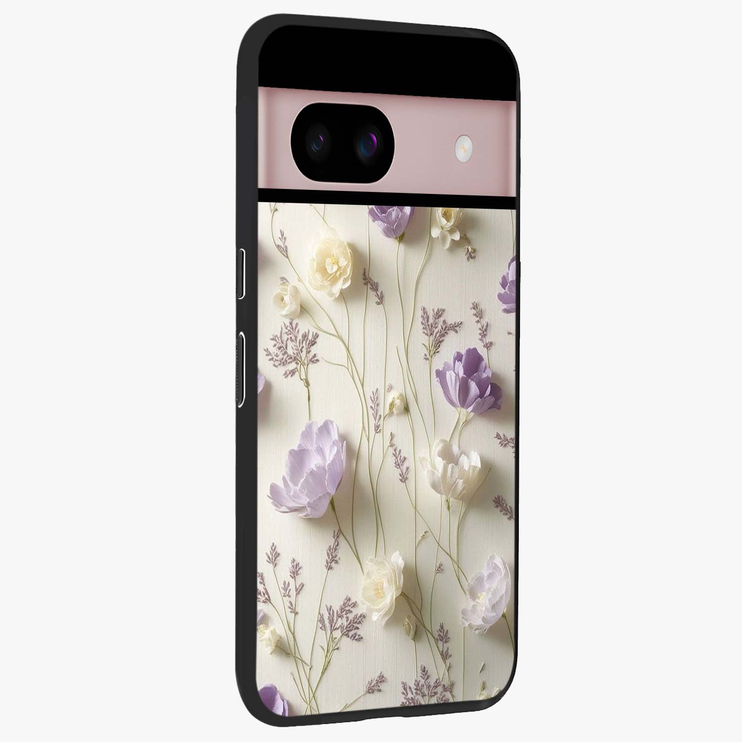 Lilac Breeze Harmony Glass Case upright view showcasing delicate lilac artwork with peaceful floral theme.