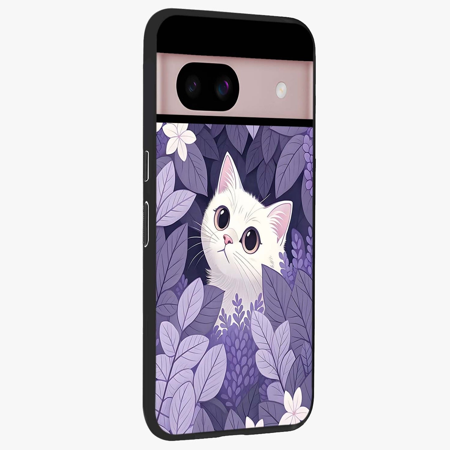 Lilac Hide Peek Cat Glass Case upright view showcasing charming cat artwork with adorable peek theme.