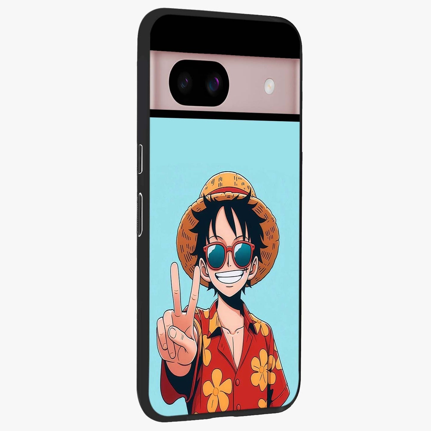 Luffy Summer Anime Vibe Glass Case upright view showcasing dynamic anime artwork with bright adventurous theme.