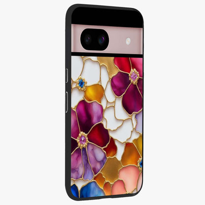 Marble Flower Pattern Glass Case upright view showcasing decorative marble flower artwork with refined style.