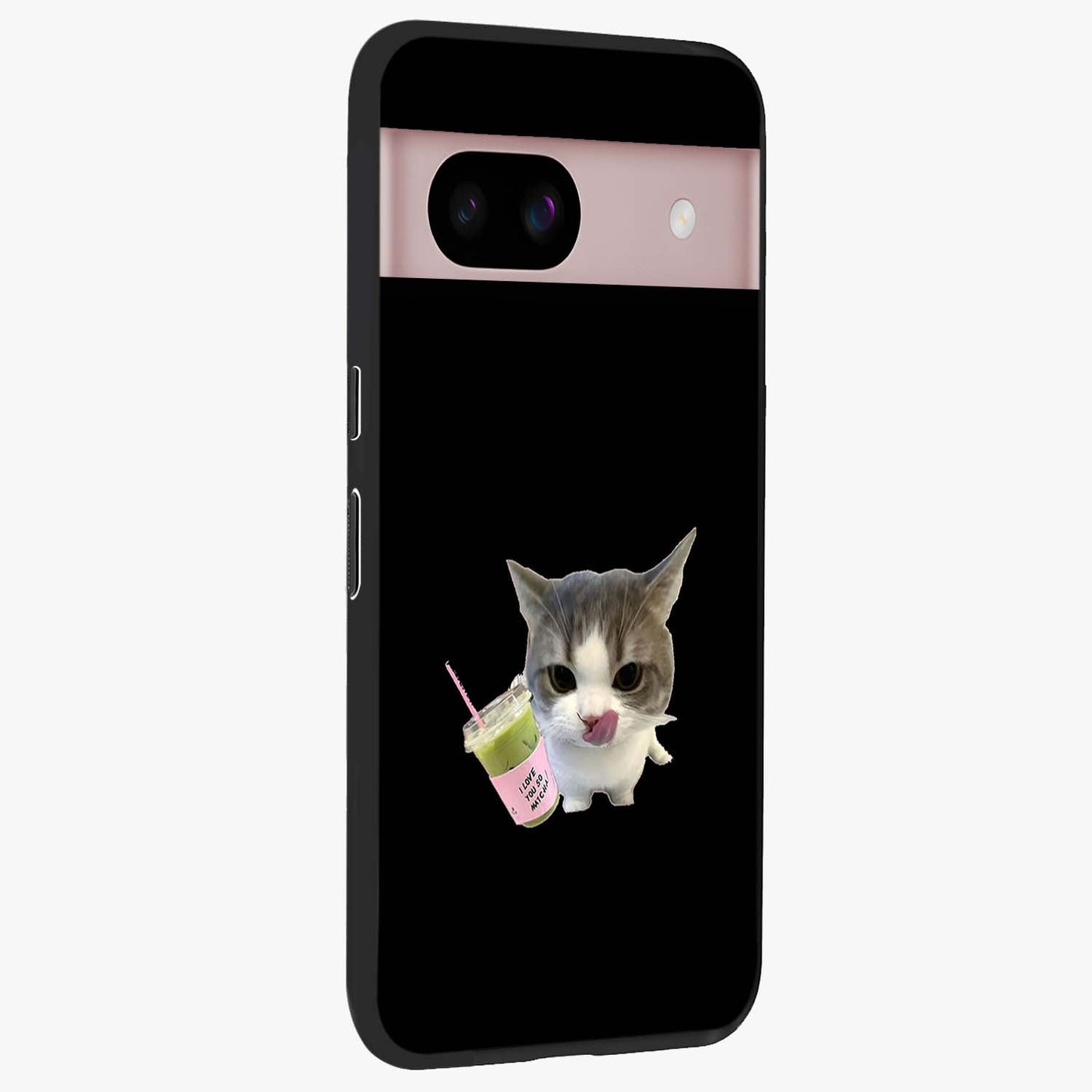 Matcha Cat Style Glass Case upright view showcasing charming cat artwork with cozy aesthetic theme.