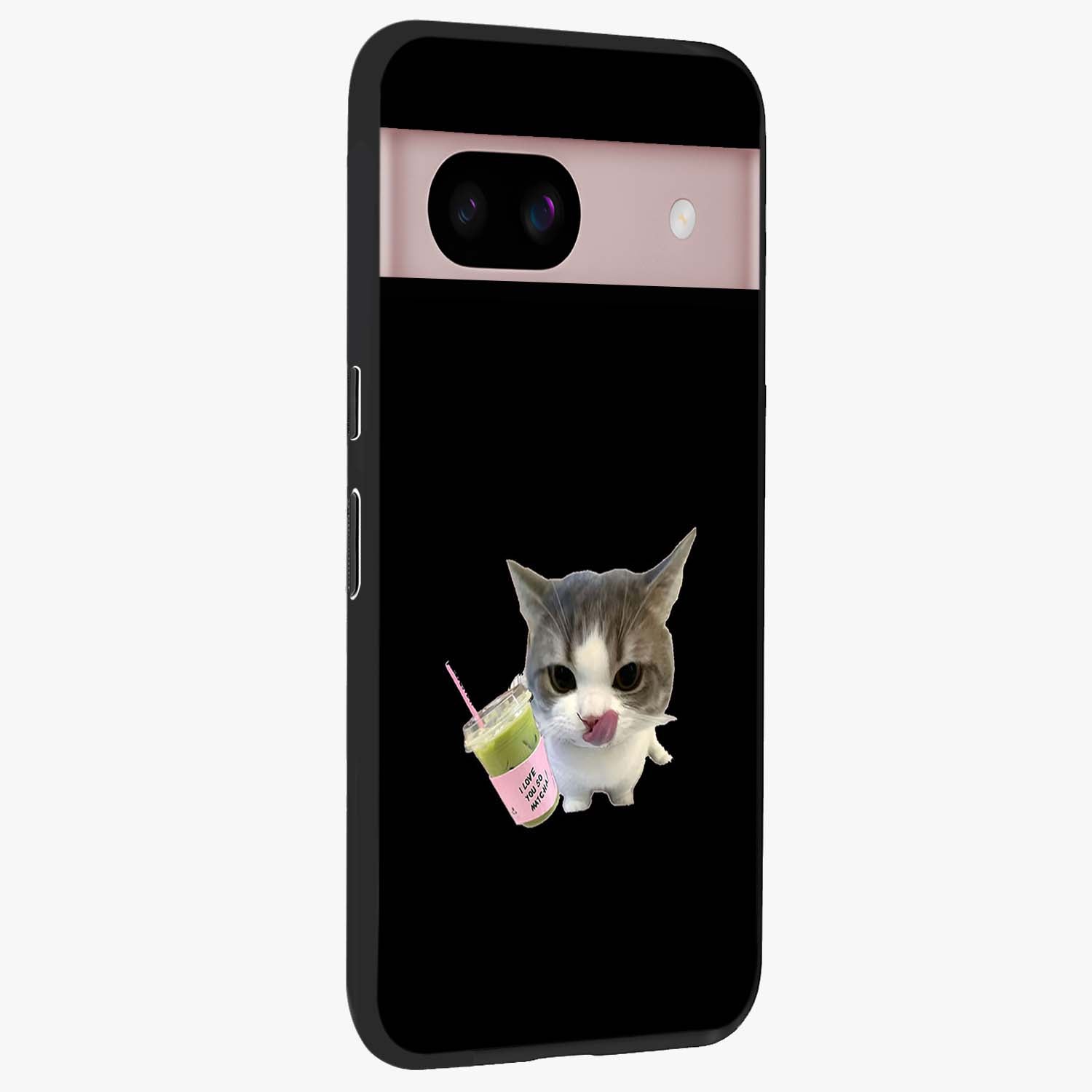 Matcha Cat Style Glass Case upright view showcasing charming cat artwork with cozy aesthetic theme.