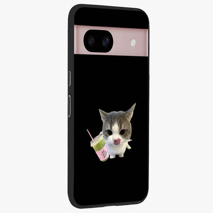 Matcha Cat Style Glass Case upright view showcasing charming cat artwork with cozy aesthetic theme.
