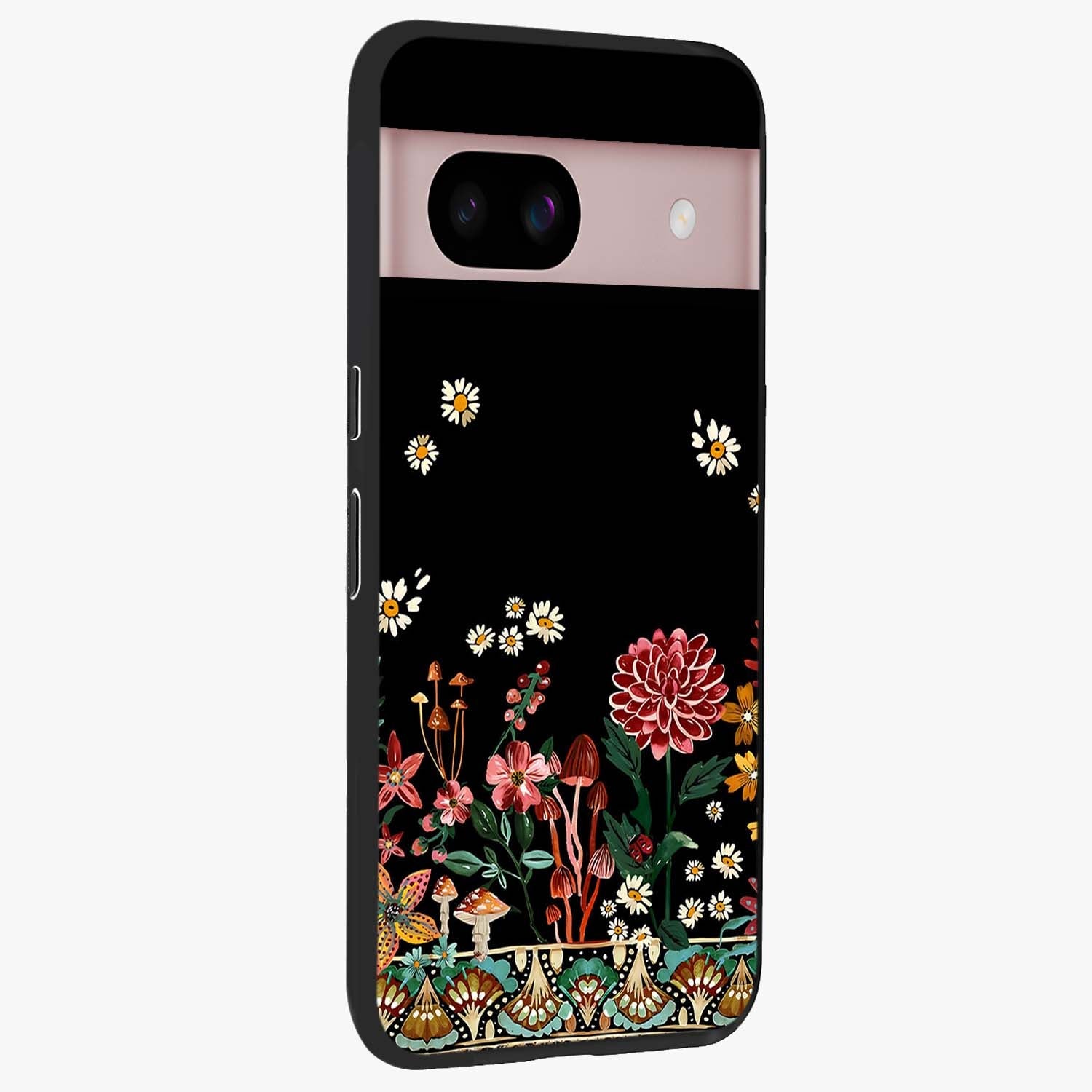 Midnight Bloom Pattern Glass Case upright view showcasing decorative floral artwork with deep night themed palette.