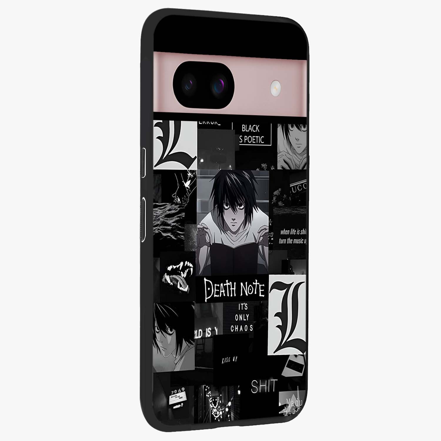 Midnight Chaos Mind Glass Case upright view showcasing expressive abstract artwork with bold dark theme.