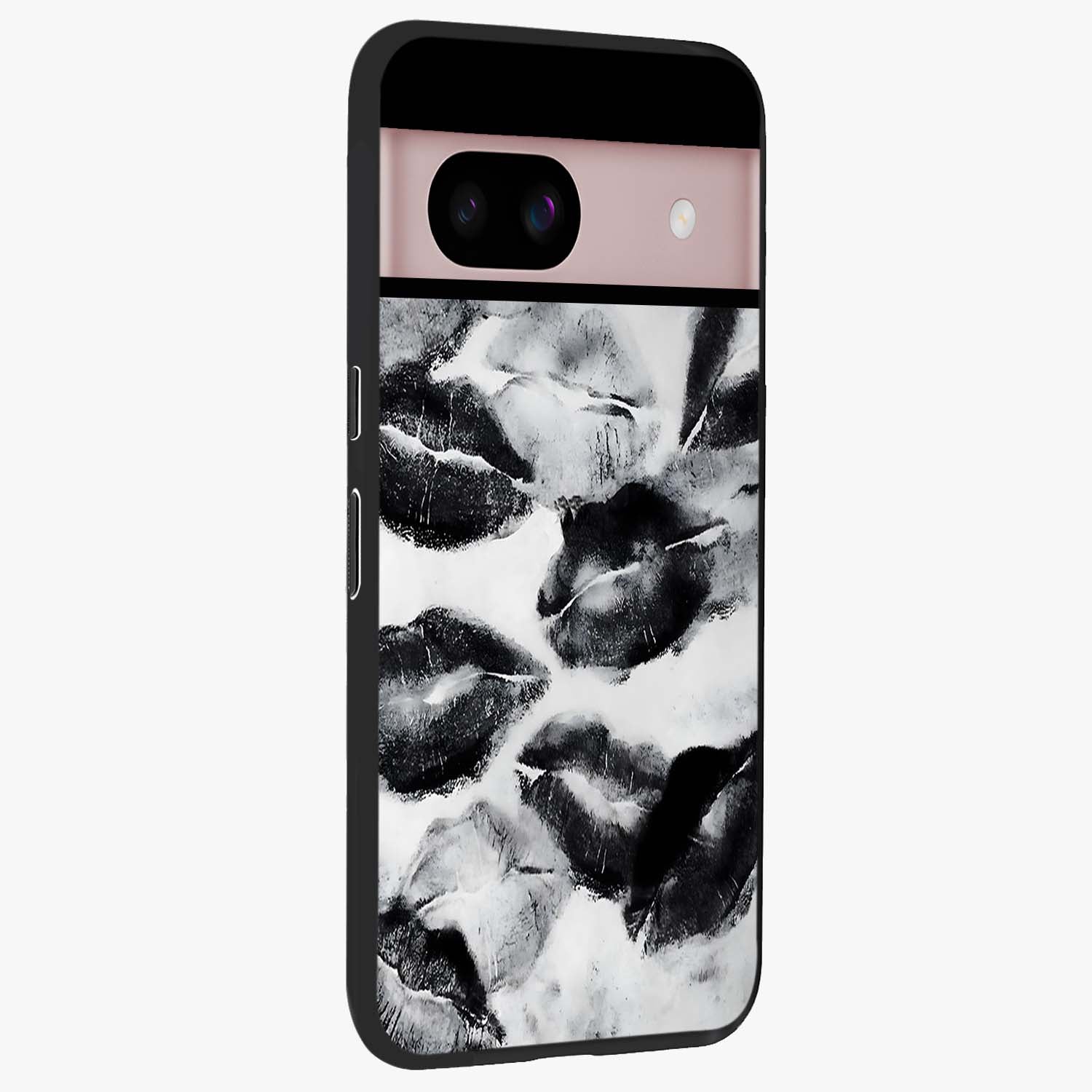 Midnight Kiss Marks Glass Case upright view showcasing stylish kiss mark artwork with trendy romantic theme.
