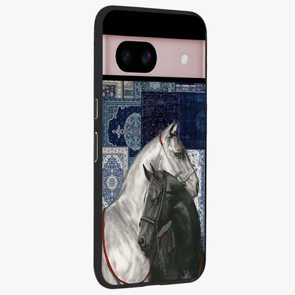 Midnight Stallion Blues Glass Case upright view showcasing dramatic horse artwork with bold artistic theme.
