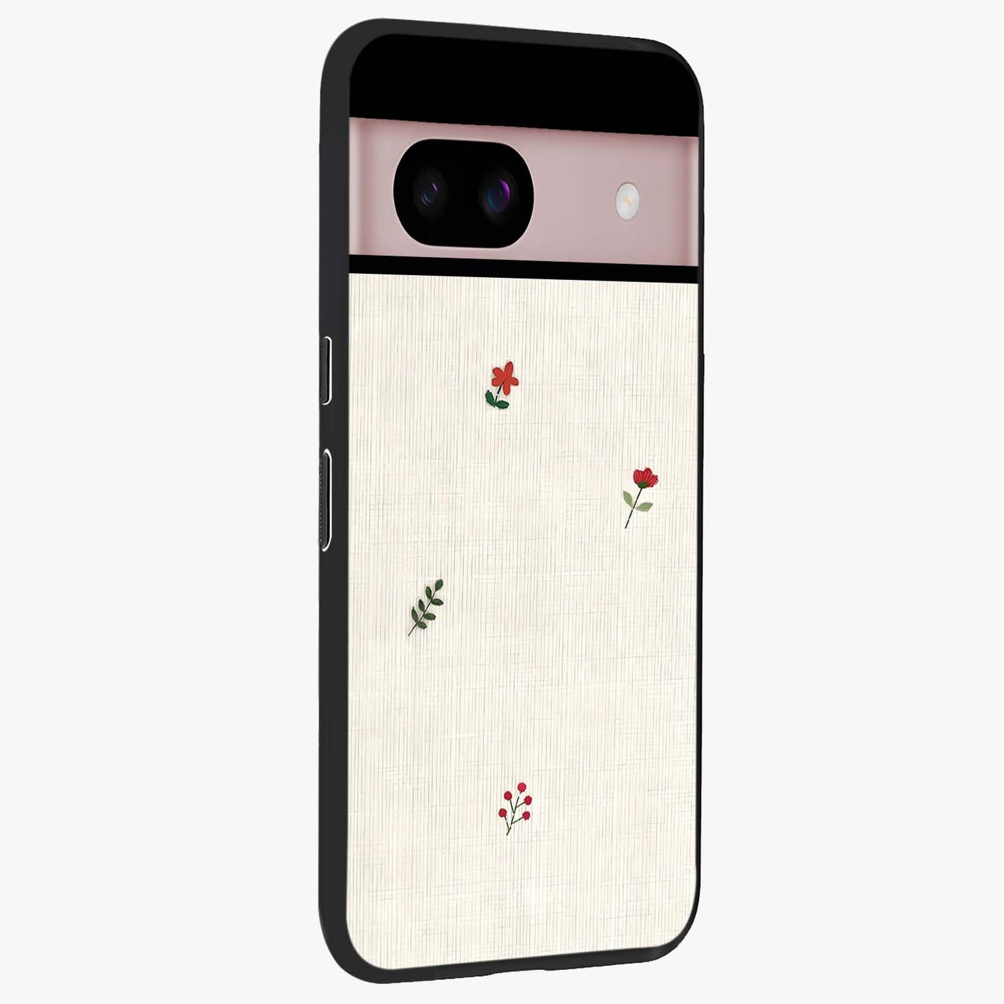 Minimalistic Blue With White Flower Pattern Glass Case upright view showcasing clean white flower artwork with calming blue theme.