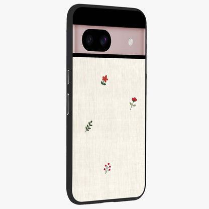 Minimalistic Blue With White Flower Pattern Glass Case upright view showcasing clean white flower artwork with calming blue theme.