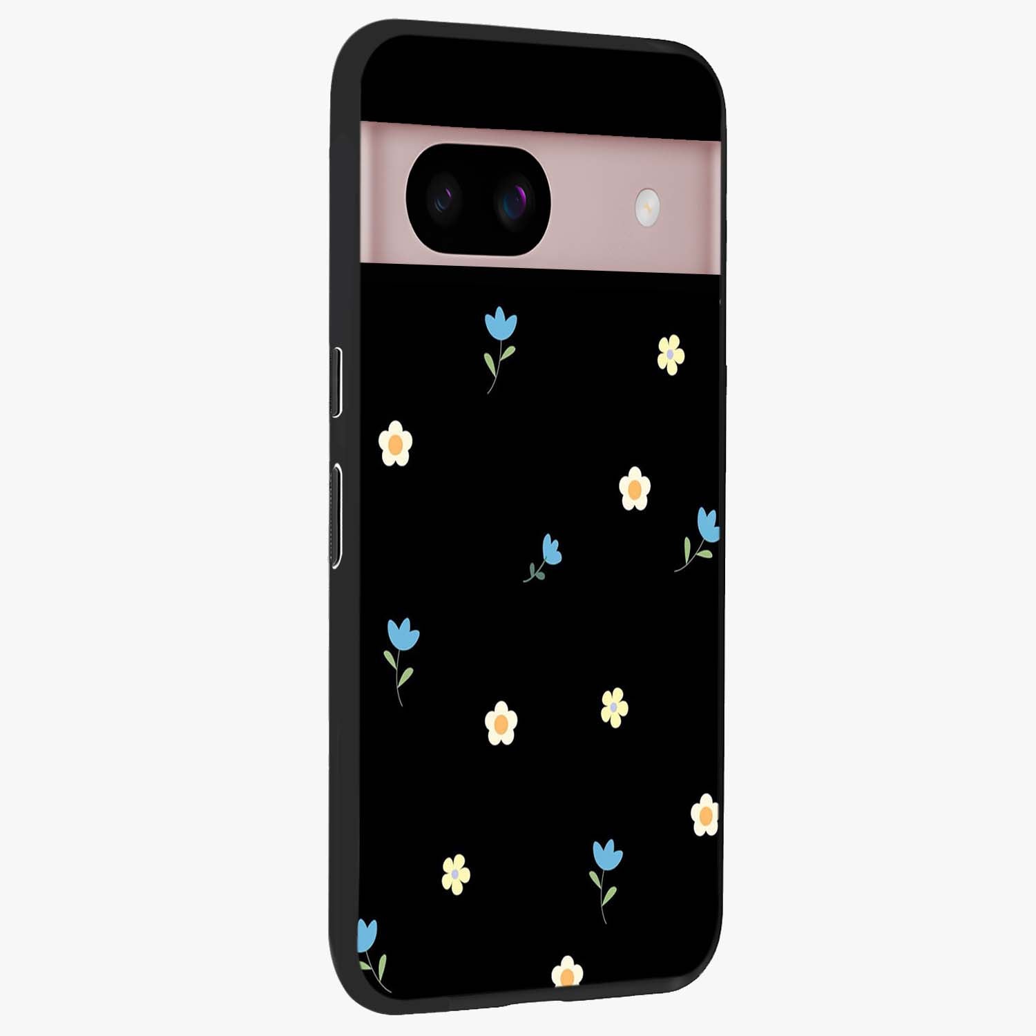 Minimal Petal Whispers Glass Case upright view showcasing elegant floral artwork with modern minimalist style.