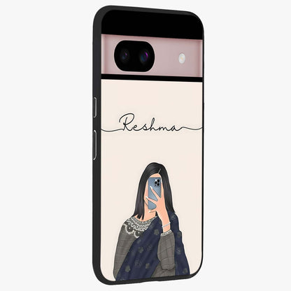 Mirror Mood Muse With Custom Name Glass Case upright view showcasing artistic mirror themed artwork with personalized aesthetic.