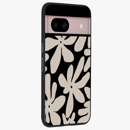 Monochrome Petal Dance Glass Case upright view showcasing artistic floral pattern with stylish monochrome theme.