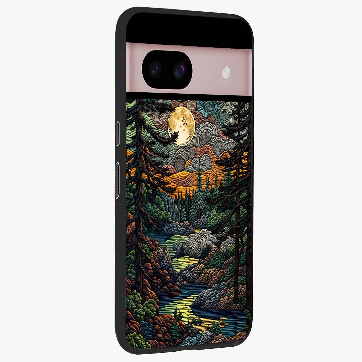 Moonlight Forest Dream Glass Case upright view showcasing magical forest artwork with calm night theme.