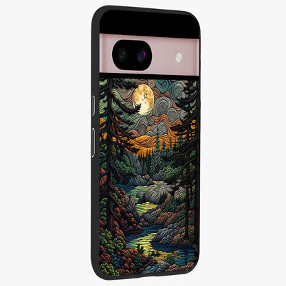 Moonlight Forest Dream Glass Case upright view showcasing magical forest artwork with calm night theme.