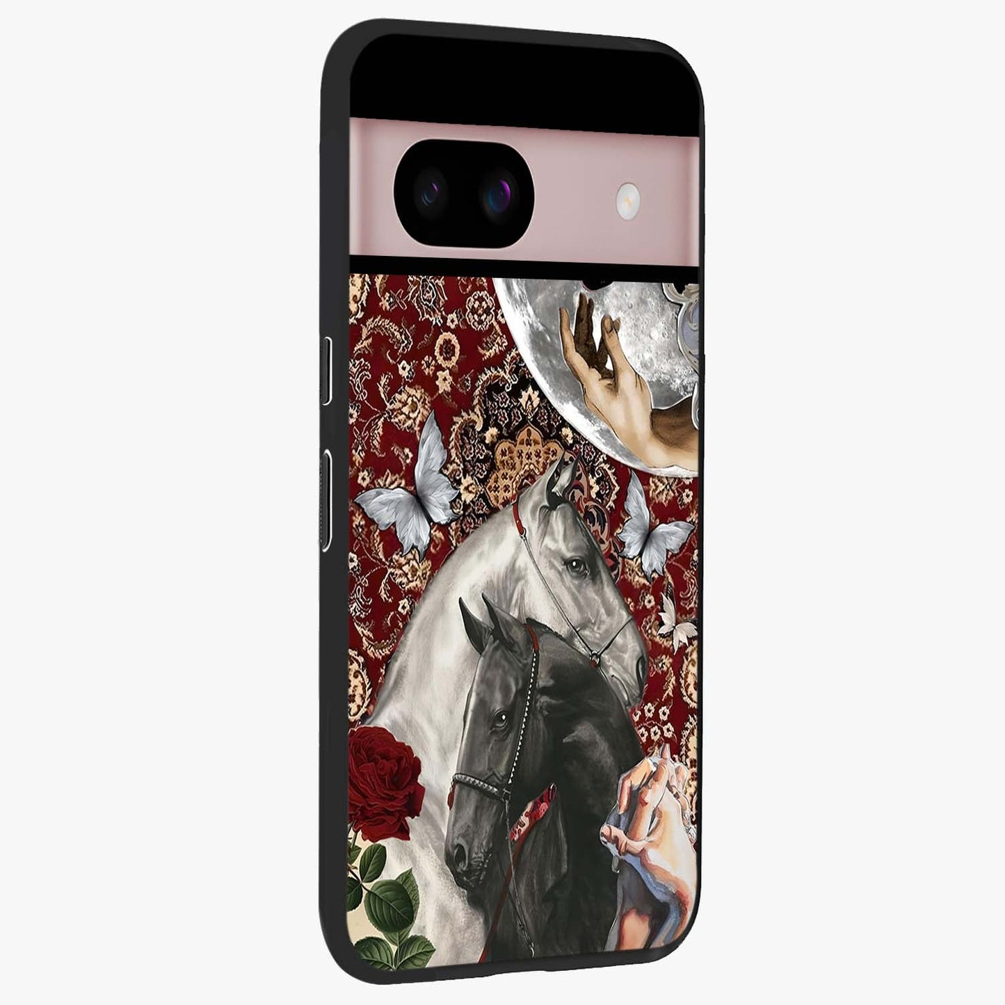 Moonlit Royal Stallion Glass Case upright view showcasing dramatic horse artwork with glowing moon themed design.