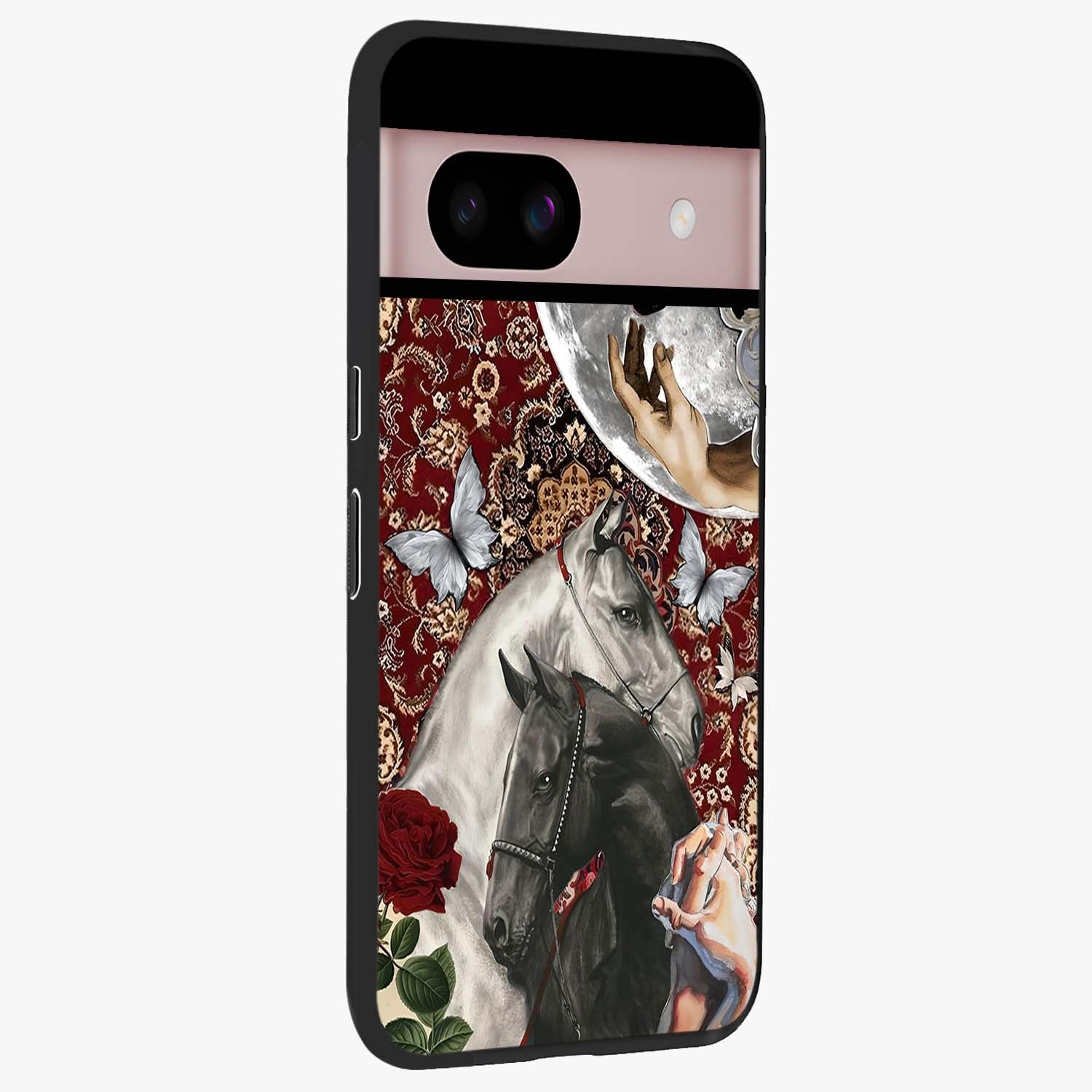 Moonlit Royal Stallion Glass Case upright view showcasing dramatic horse artwork with glowing moon themed design.