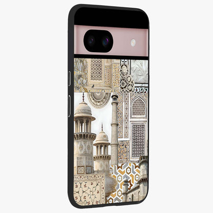 Mughal Marble Legacy Glass Case upright view showcasing ornate Mughal design with luxurious traditional theme.