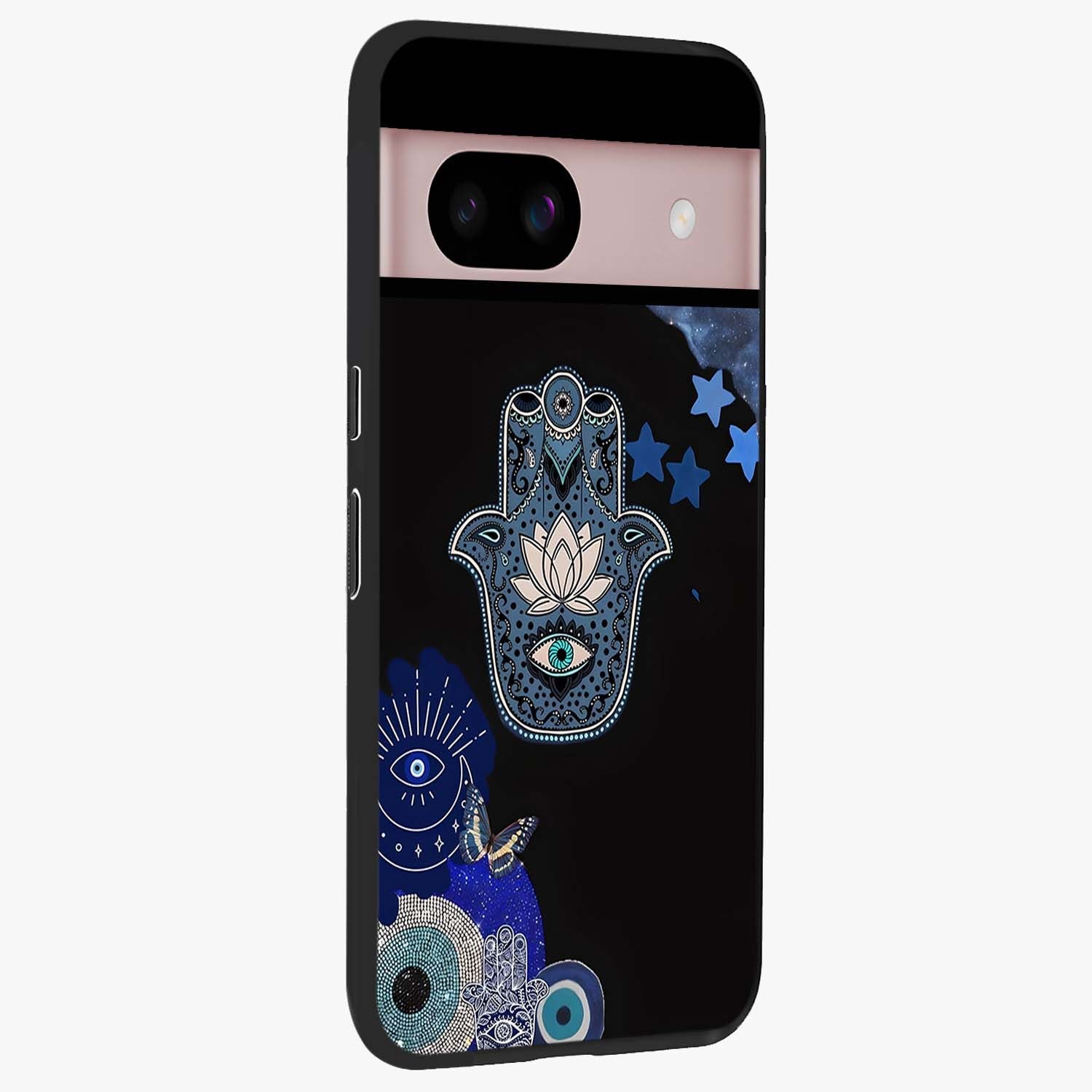 Mystic Hand Aura Glass Case upright view showcasing symbolic hand artwork with mystical energy theme.