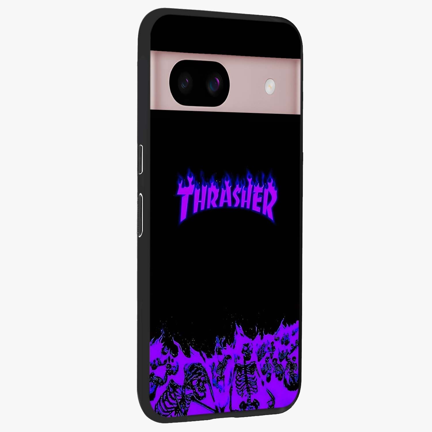 Neon Flame Riot Glass Case upright view showcasing dynamic flame artwork with energetic neon theme.