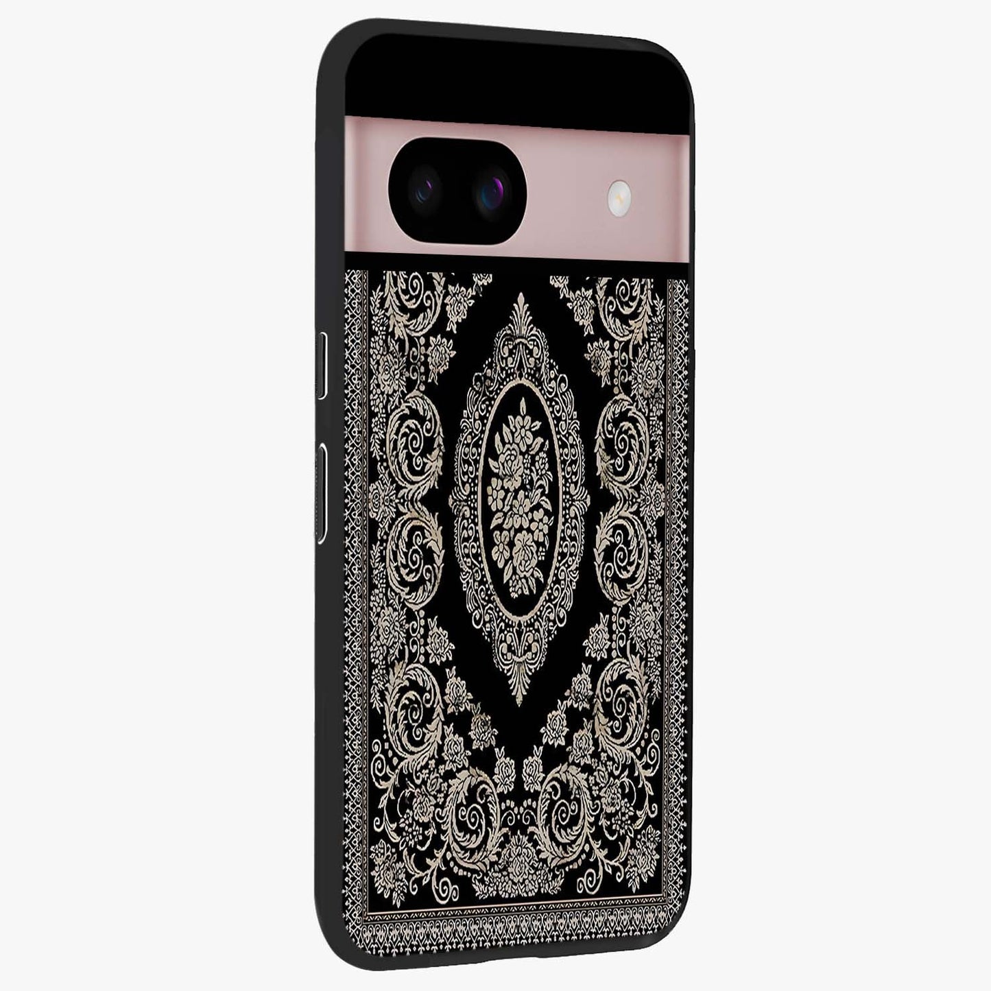 Noir Bloom Elegance Glass Case upright view showcasing graceful floral artwork with luxurious dark theme.