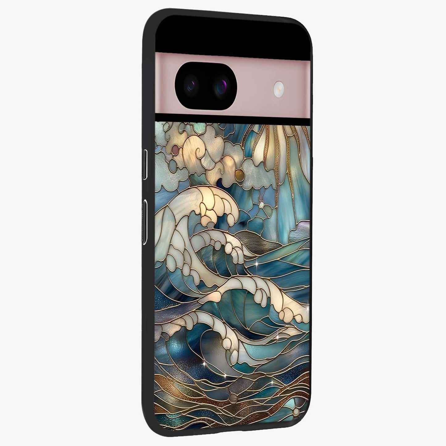 Oceanic Stained Printed Glass Case upright view showcasing decorative ocean pattern artwork with vibrant marine theme.
