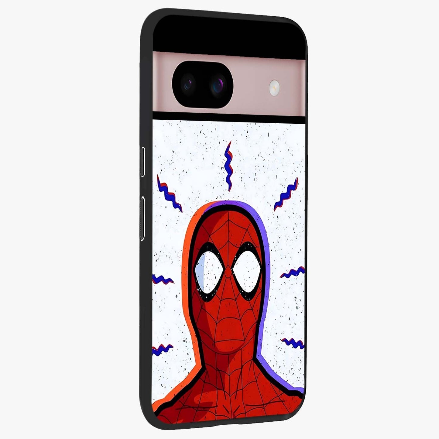 Omg Spiderman Glass Case upright view showcasing energetic superhero artwork with vibrant comic theme.