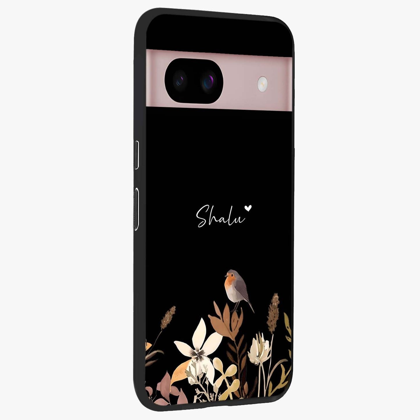 Quiet Garden Tune Custom Name Glass Case upright view showcasing serene botanical artwork with personalized aesthetic.