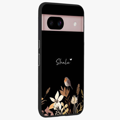 Quiet Garden Tune Custom Name Glass Case upright view showcasing serene botanical artwork with personalized aesthetic.