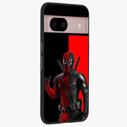 Red & Black Deadpool Theme Glass Case upright view showcasing energetic comic themed artwork with striking red and black design.