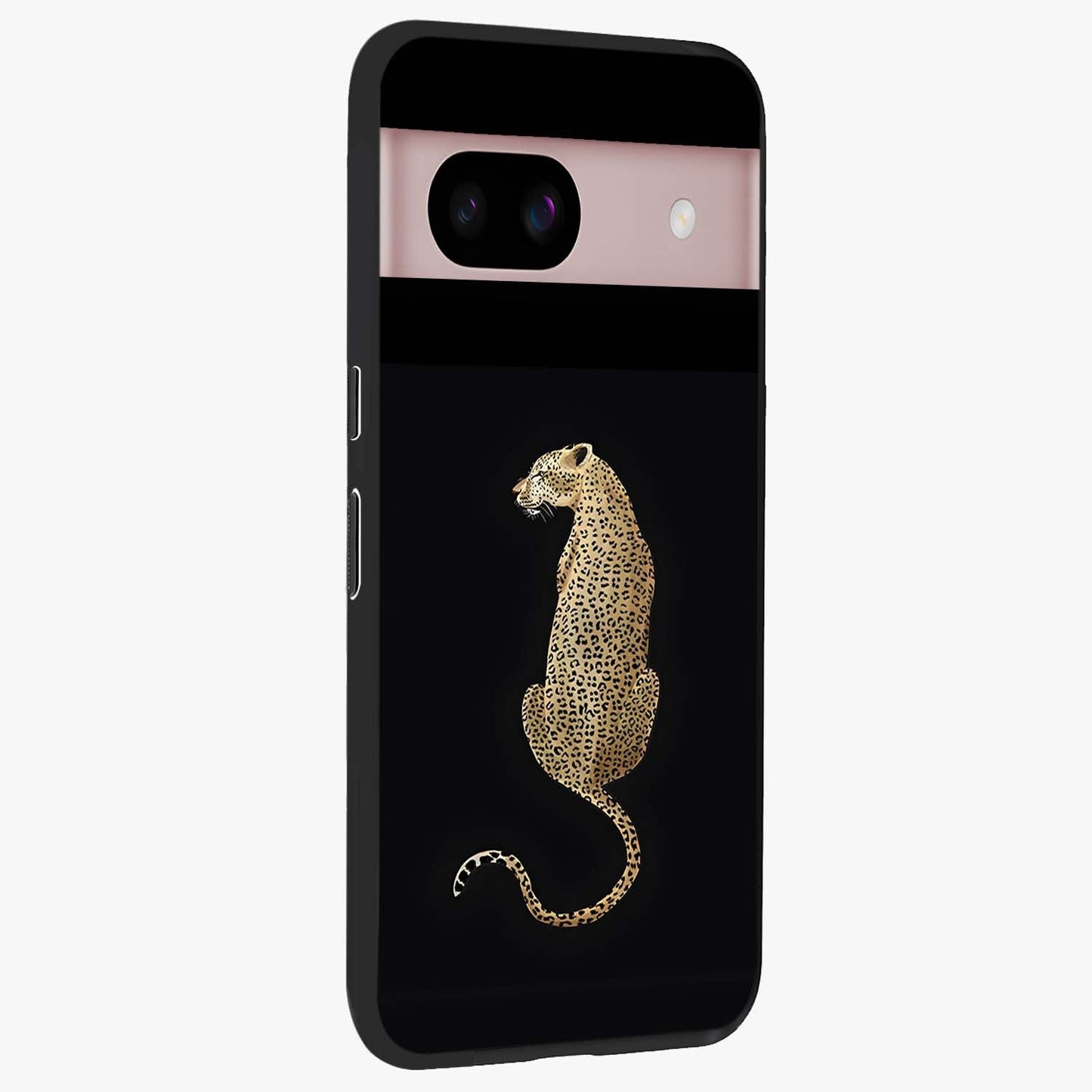 Regal Leopard Glass Case upright view showcasing striking leopard artwork with fierce wildlife theme.
