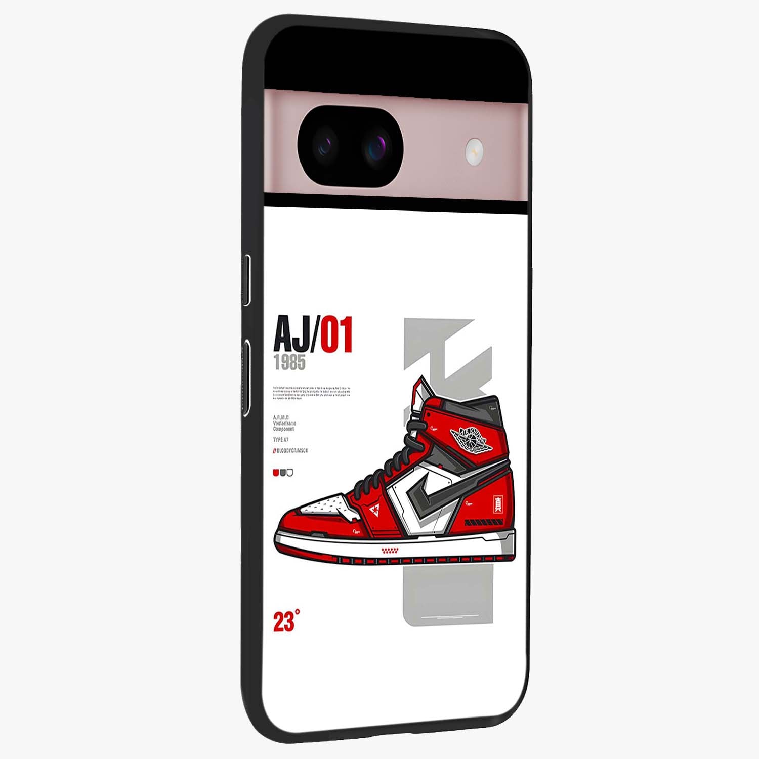 Retro Sneaker Blueprint Glass Case upright view showcasing stylish sneaker illustration with vintage streetwear theme.
