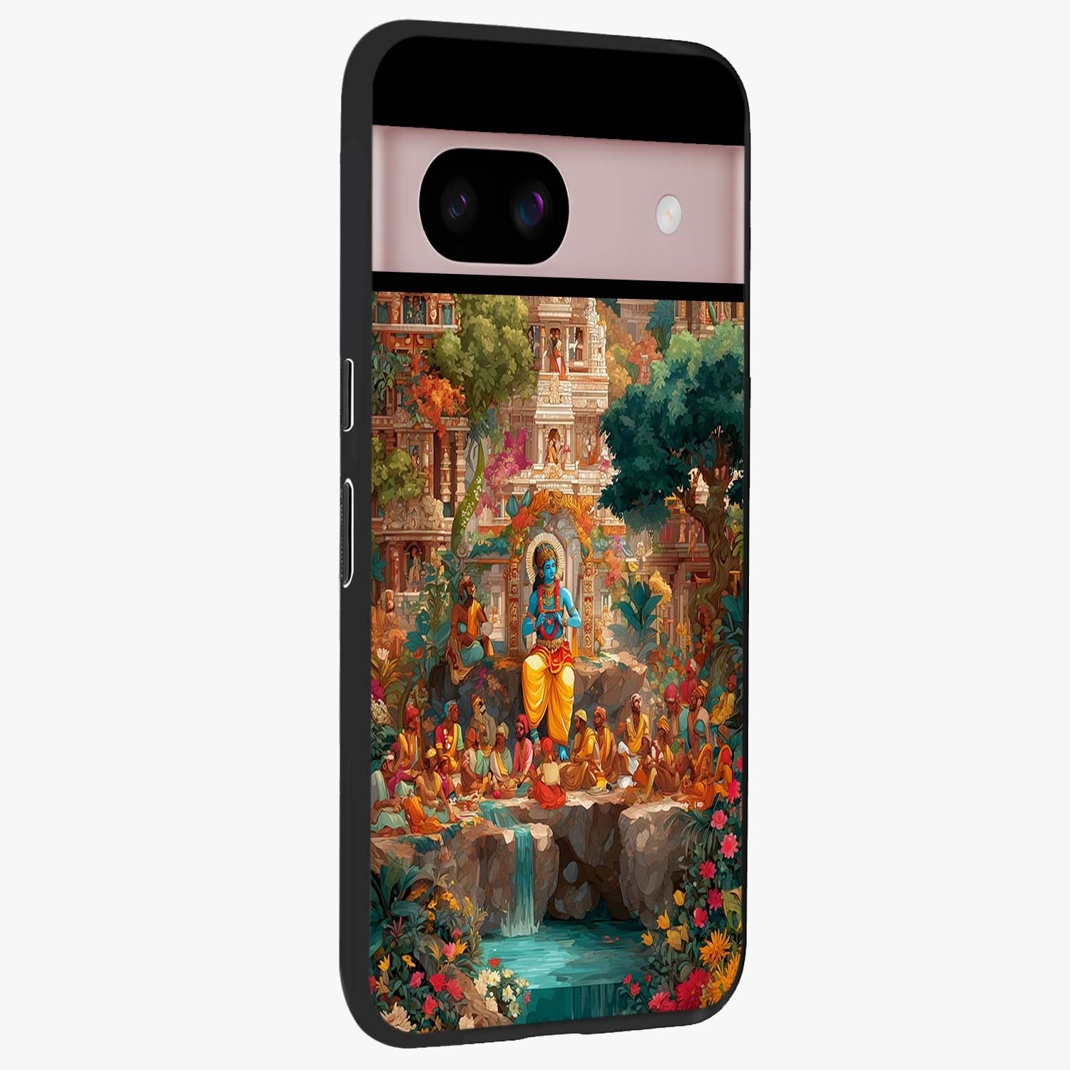 Sacred Sunlight Gods Glass Case upright view showcasing glowing divine artwork with sacred mythological theme.